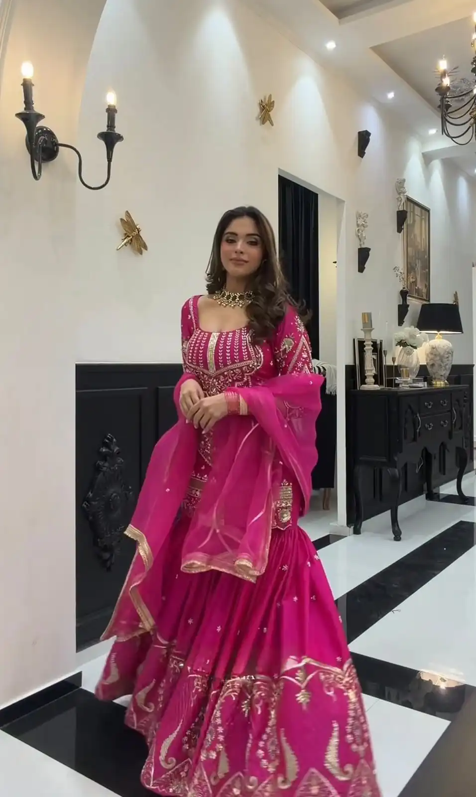 Aglow Pink Sindoor Silk Sequins Work Salwar Suit - Image 4