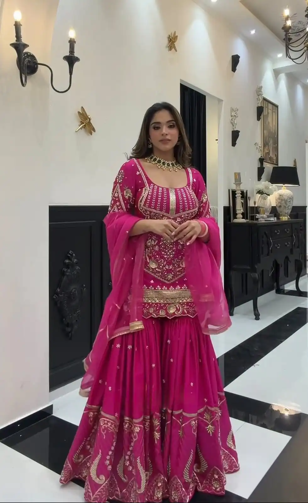 Aglow Pink Sindoor Silk Sequins Work Salwar Suit - Image 3