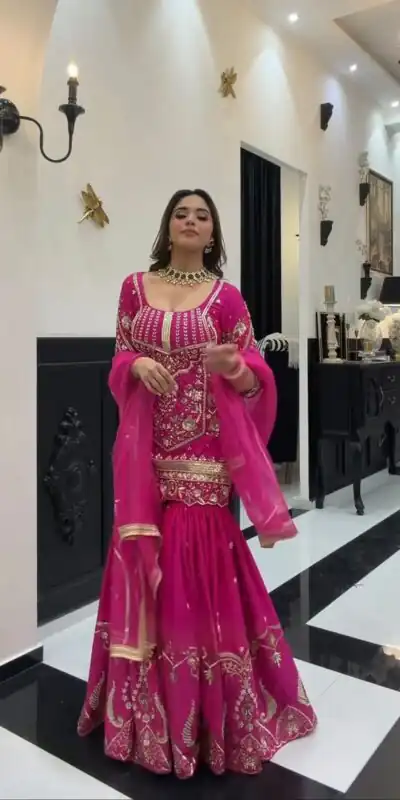 Aglow Pink Sindoor Silk Sequins Work Salwar Suit