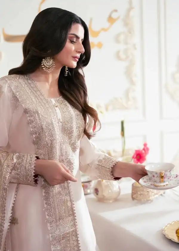 Aglow White French Crep Silk Mirror Work Salwar Suit - Image 7