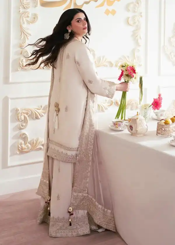 Aglow White French Crep Silk Mirror Work Salwar Suit - Image 5