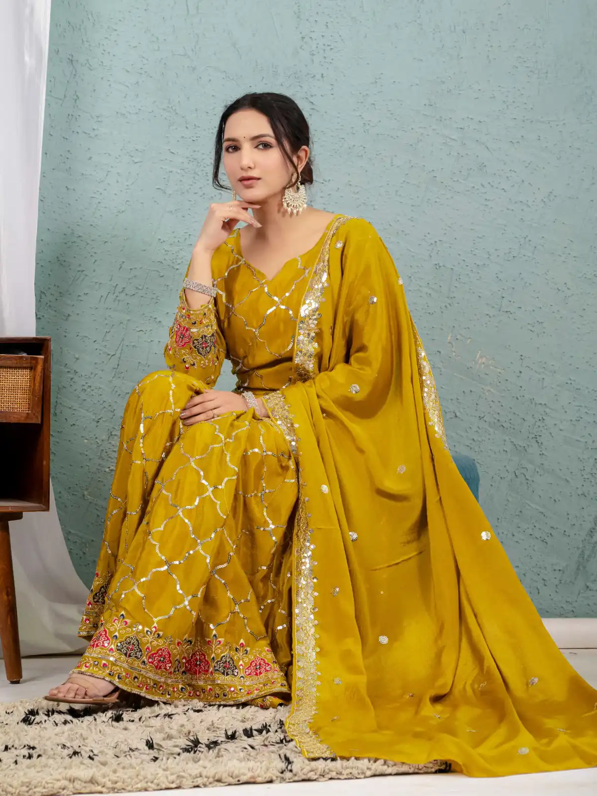Angelic Mustered Chinon Silk Sequence Work Salwar Suit - Image 4