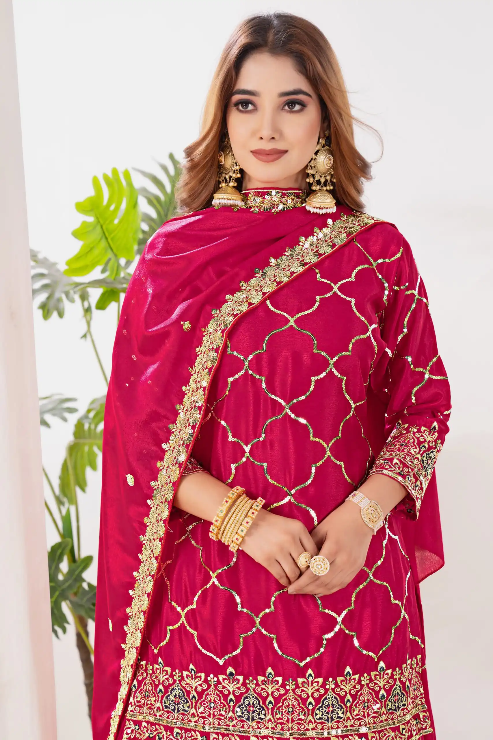 Angelic Pink Chinon Silk Sequence Work Salwar Suit - Image 3