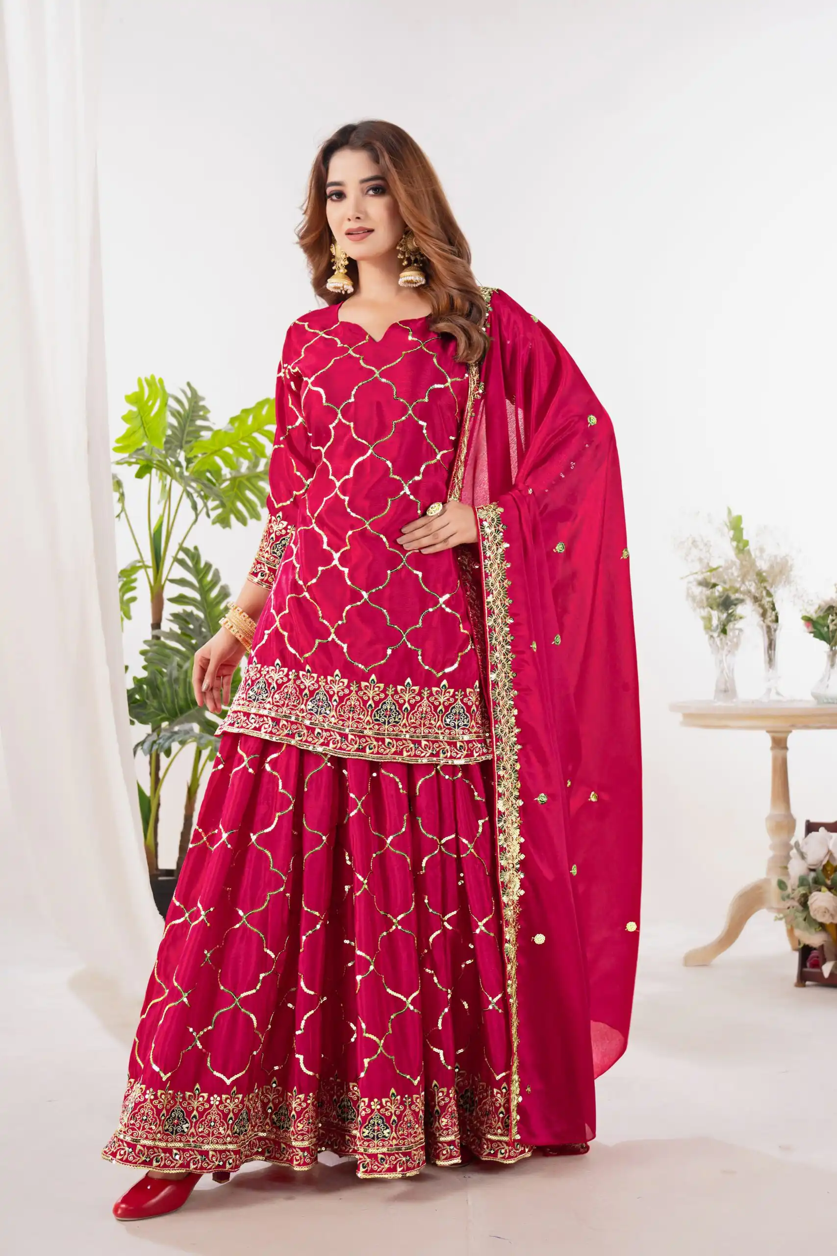Angelic Pink Chinon Silk Sequence Work Salwar Suit - Image 2