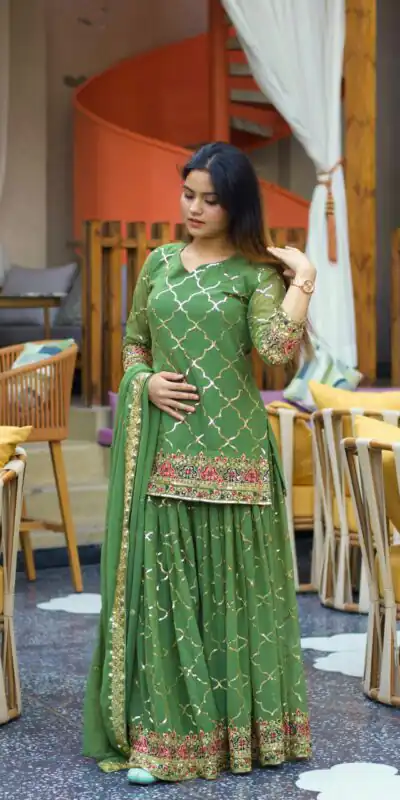 Angelic Pista Chinon Silk Sequence Work Salwar Suit