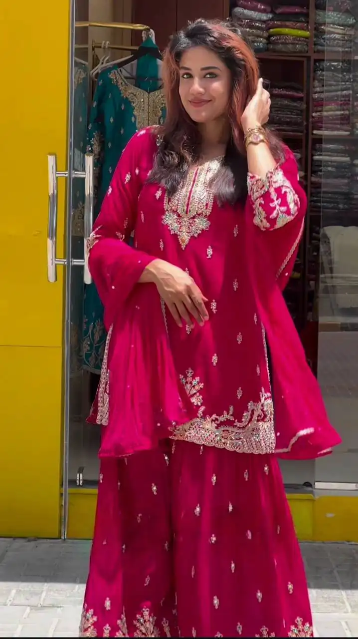 Angelic Red Chinon Silk Sequence Work Salwar Suit - Image 4