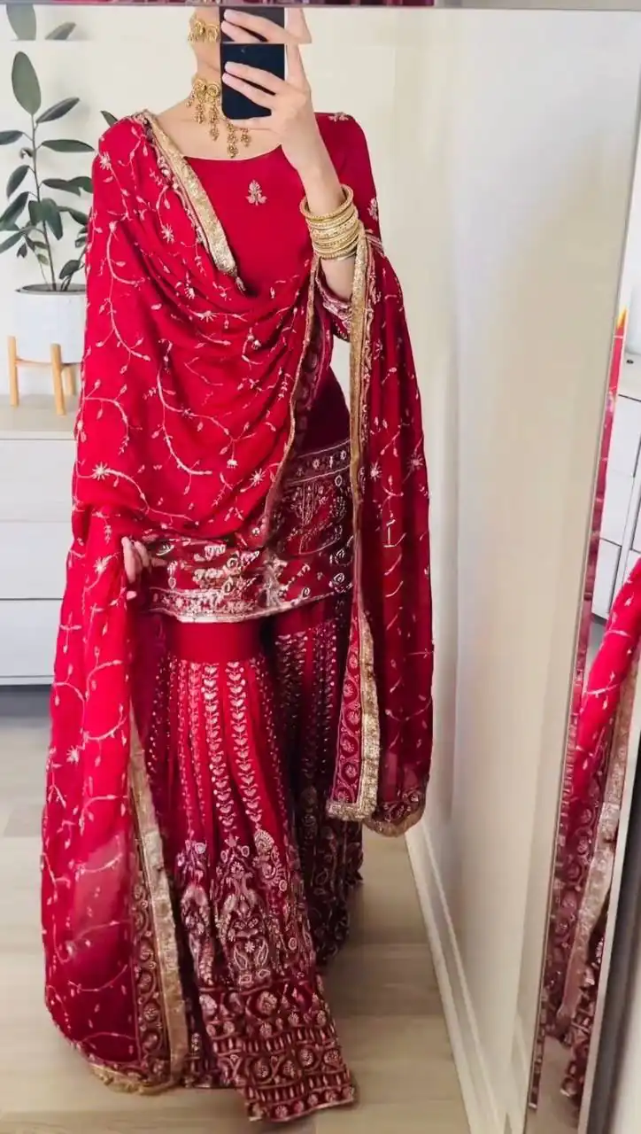 Angelic Red Chinon Silk Thread Work Salwar Suit - Image 4