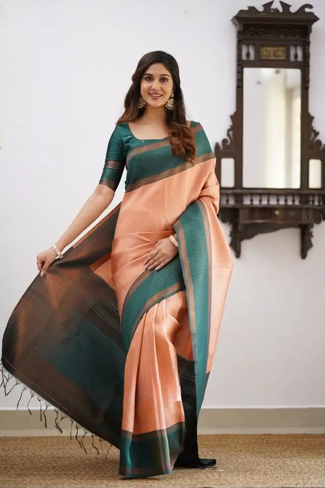 Cool Teal Soft Lichi Silk Lace Work Saree
