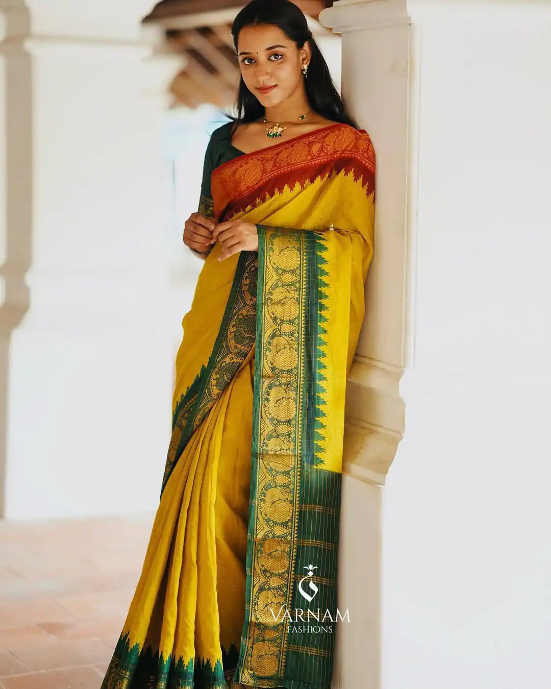 Cool Yellow Soft Lichi Silk Lace Work Saree - Image 5