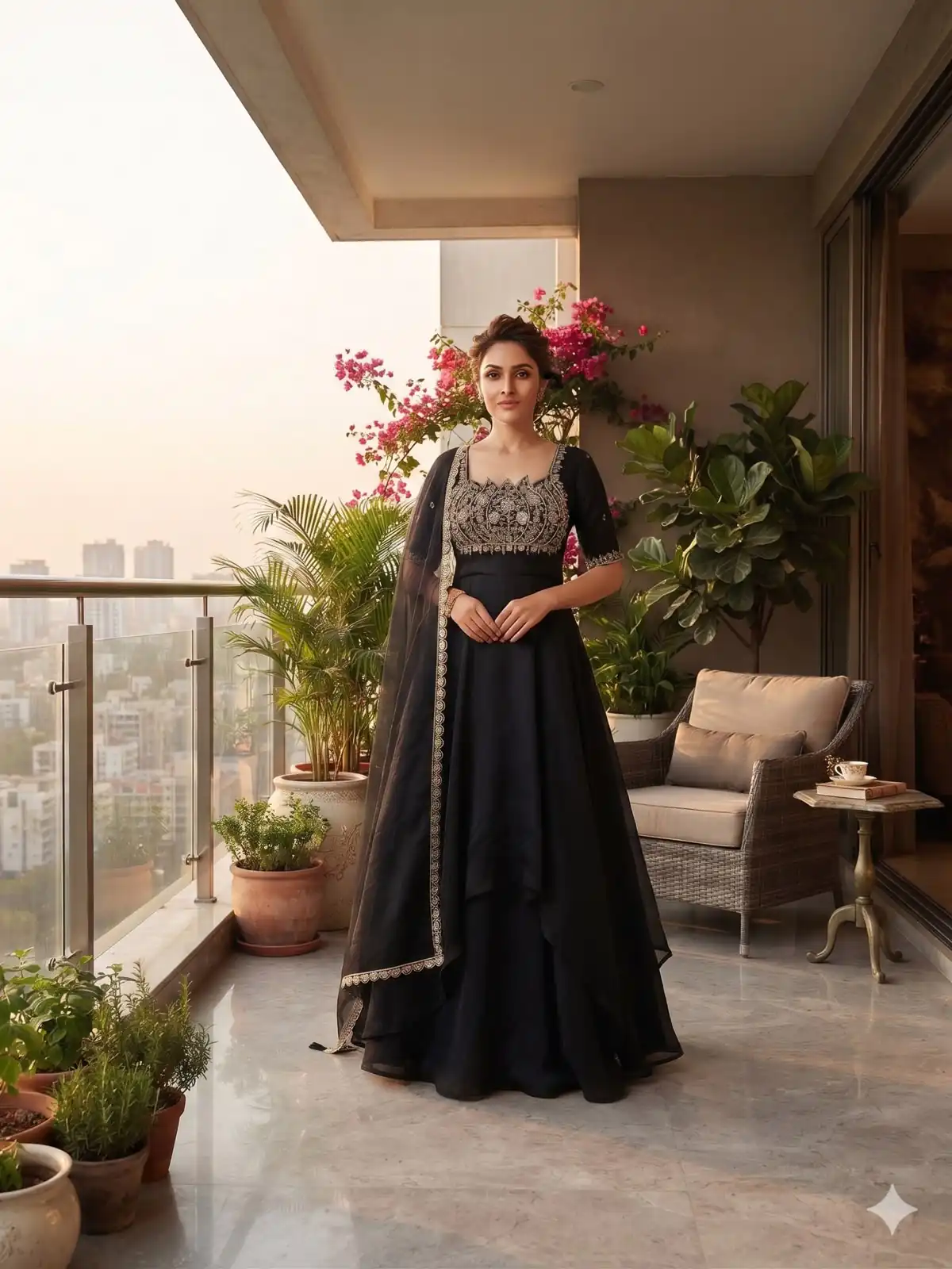 Fancy Black Fendy Crush Beads Work Gown