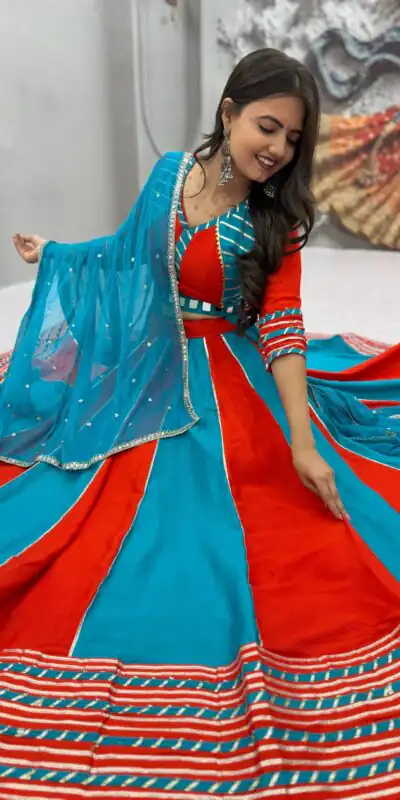 Fancy Blue Pure Cotton Hand Work Lehenga Choli