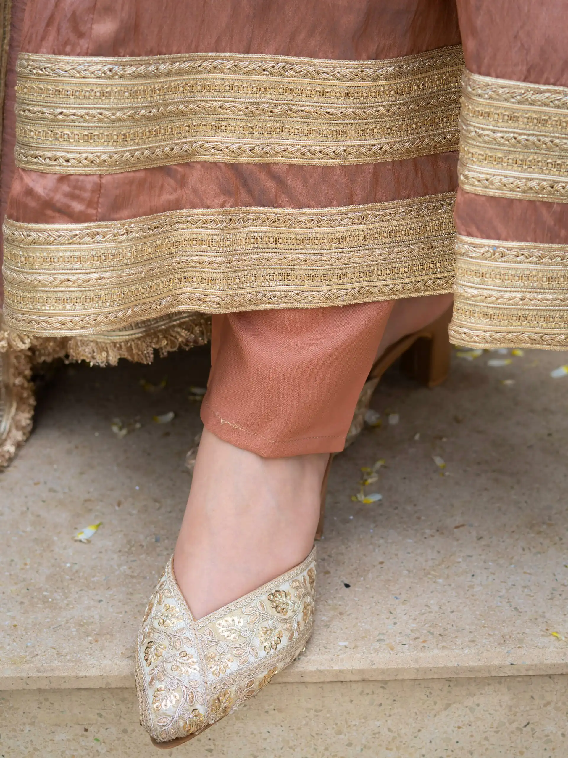 Fancy Brown Vichitra Embroidery Work Anarkali Suit - Image 11