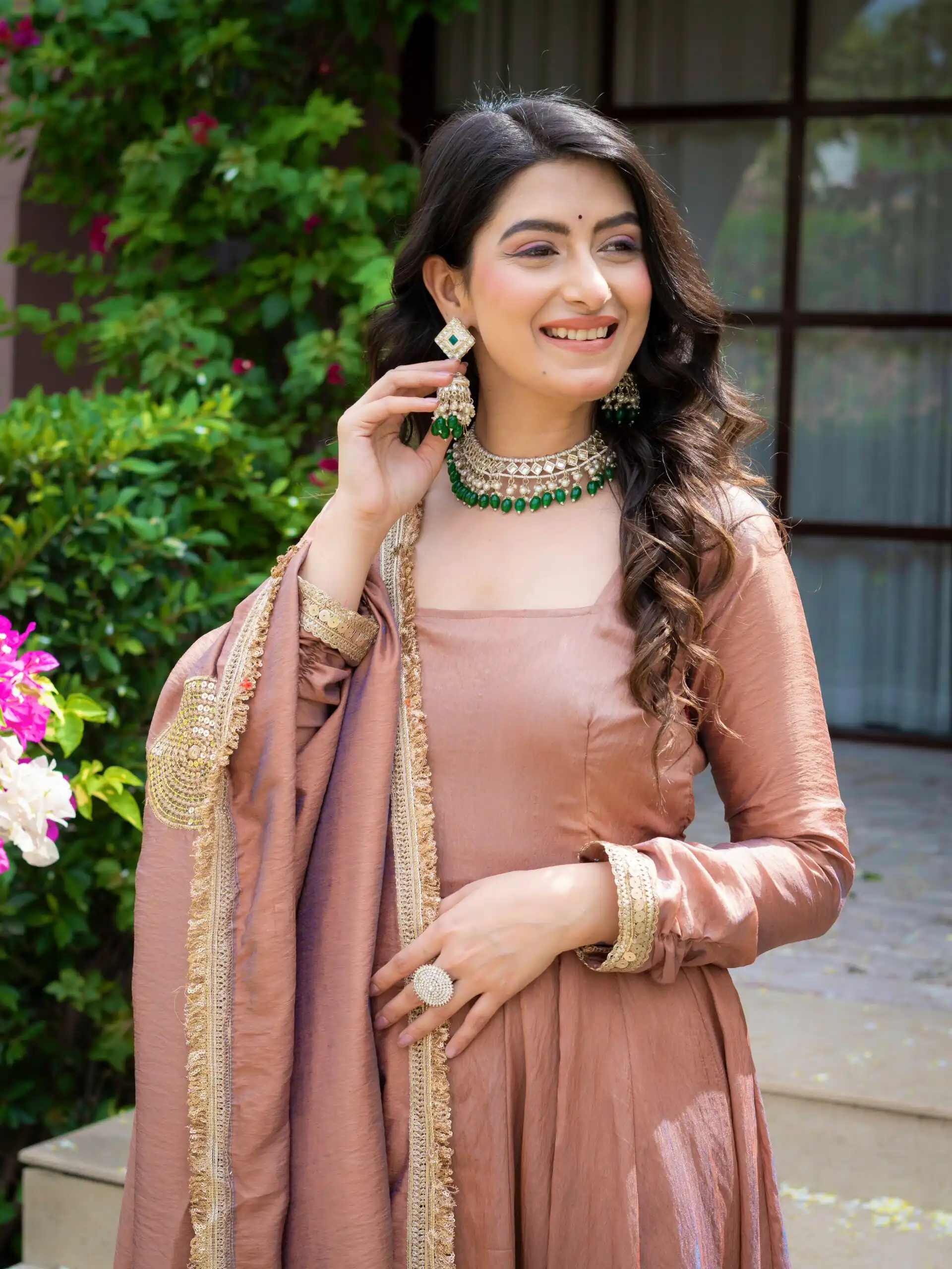 Fancy Brown Vichitra Embroidery Work Anarkali Suit - Image 9