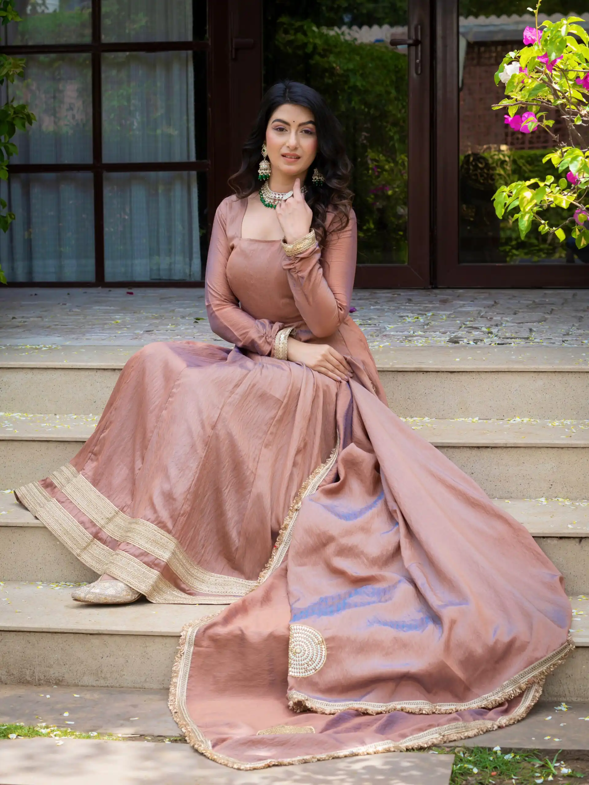 Fancy Brown Vichitra Embroidery Work Anarkali Suit - Image 7