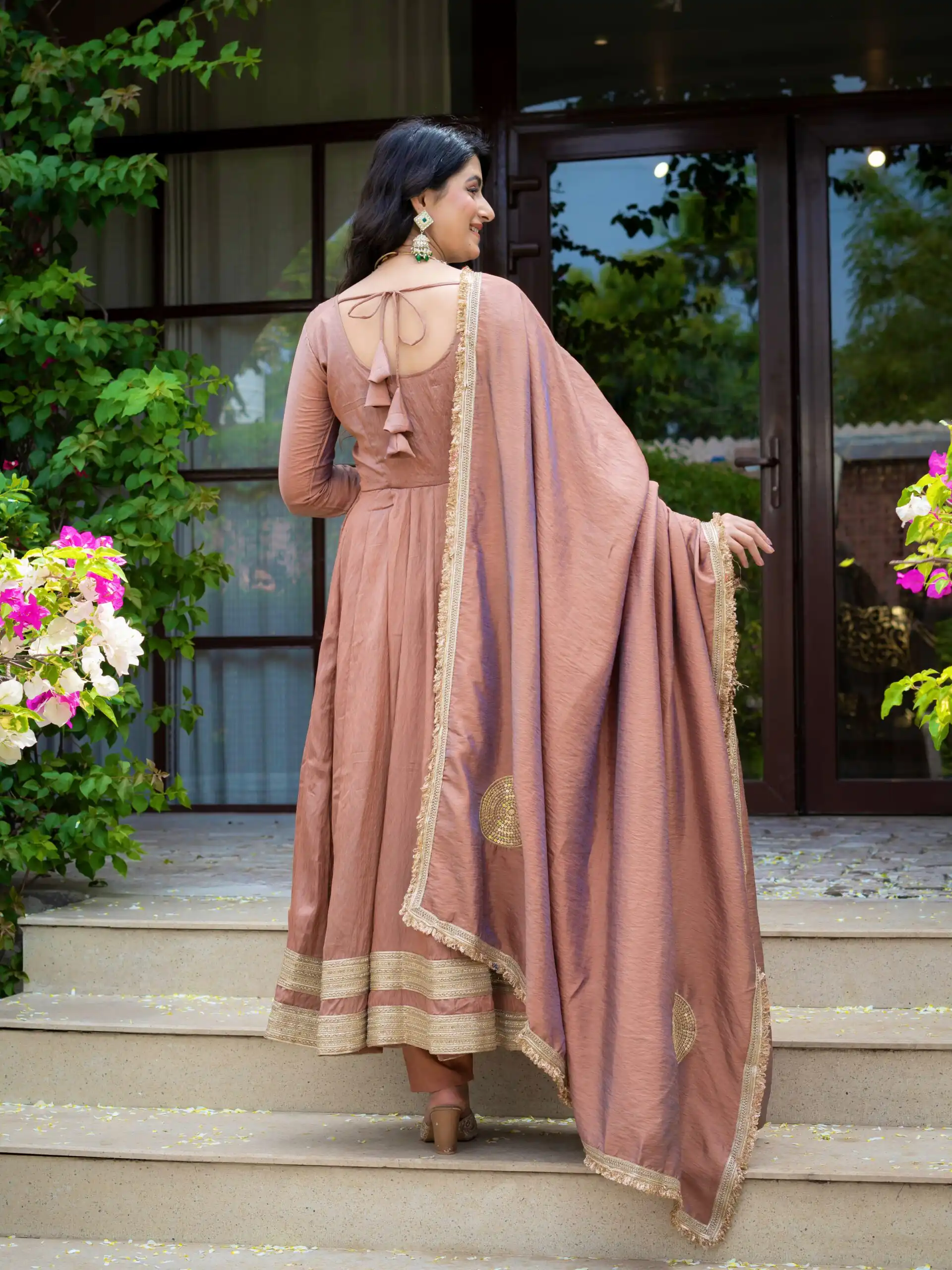 Fancy Brown Vichitra Embroidery Work Anarkali Suit - Image 12