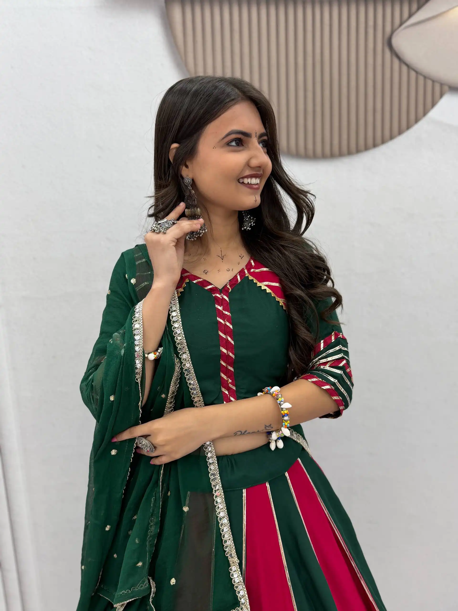 Fancy Green Pure Cotton Hand Work Lehenga Choli - Image 2