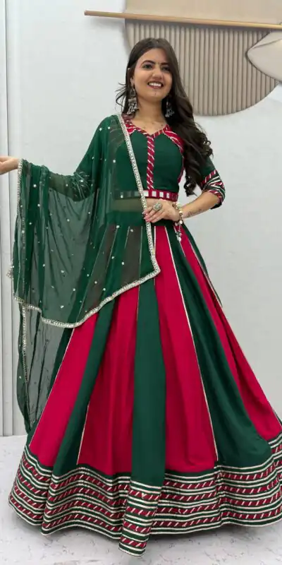 Fancy Green Pure Cotton Hand Work Lehenga Choli