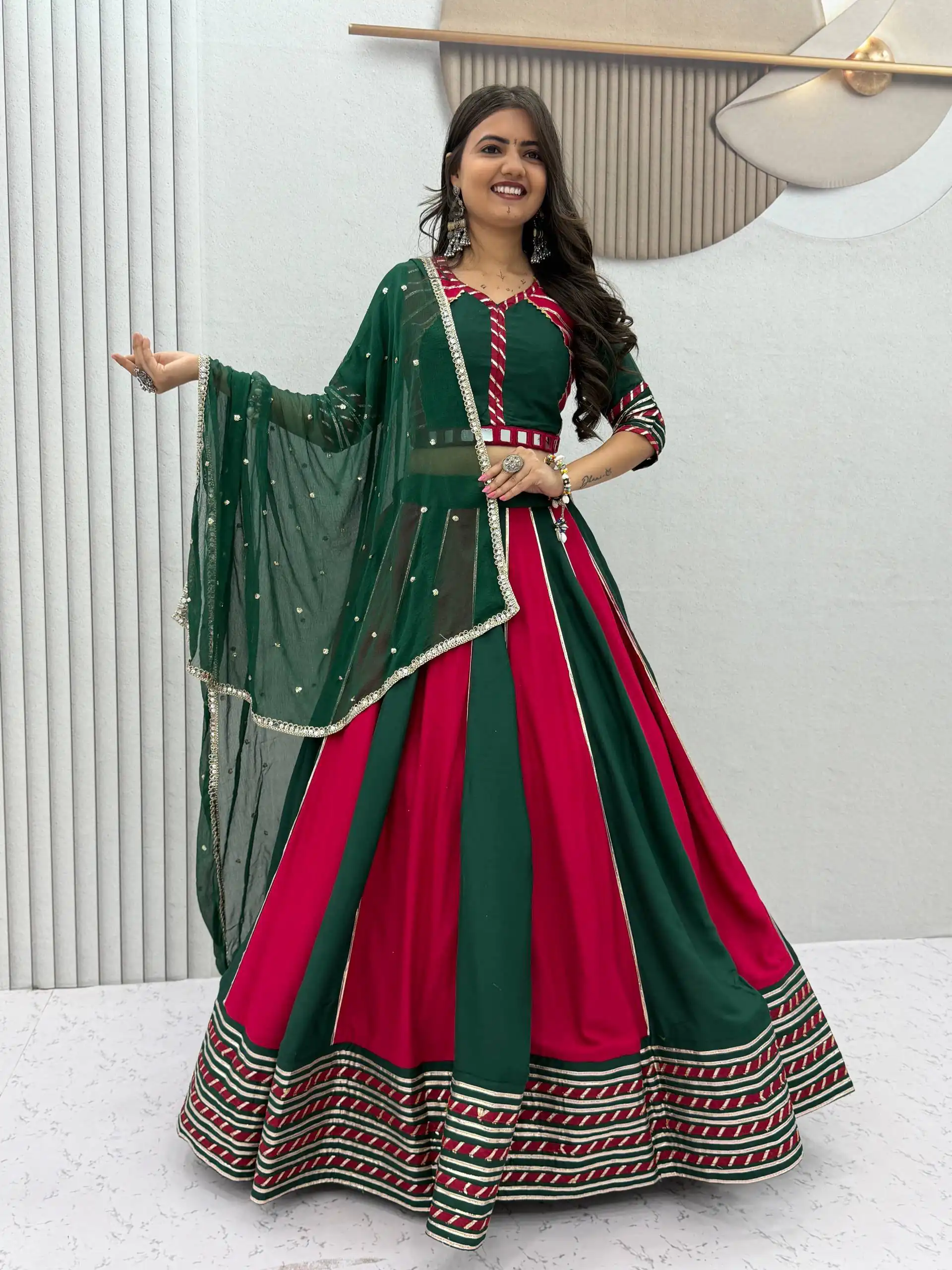 Fancy Green Pure Cotton Hand Work Lehenga Choli