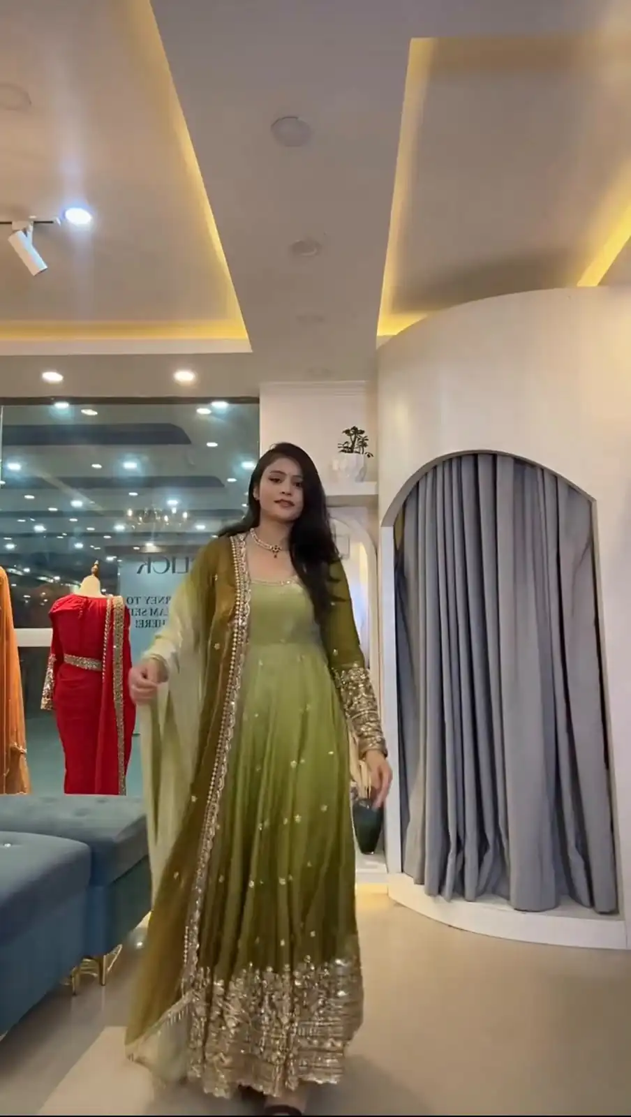 Fancy Mehendi Faux Georgette Embroider Work Gown - Image 3