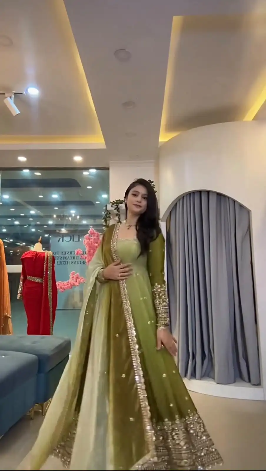 Fancy Mehendi Faux Georgette Embroider Work Gown