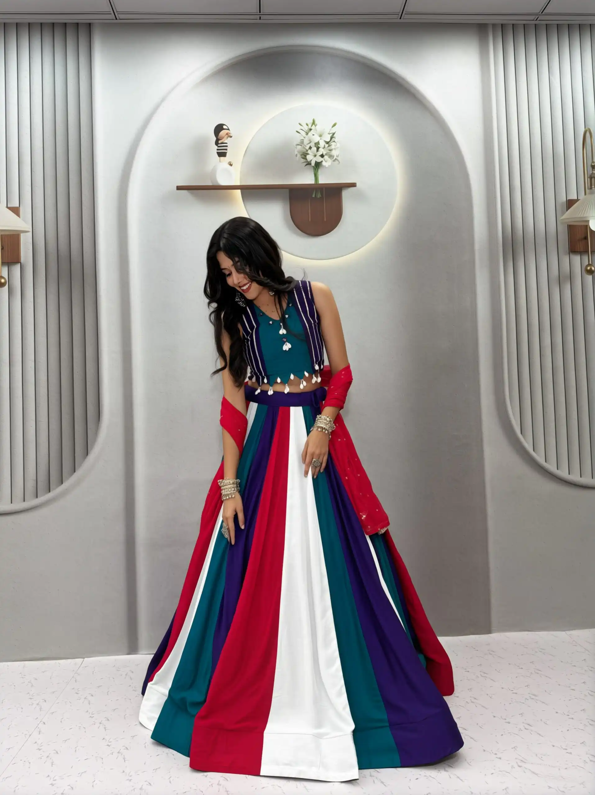 Fancy Multi Pure Cotton Thread Work Lehenga Choli - Image 4