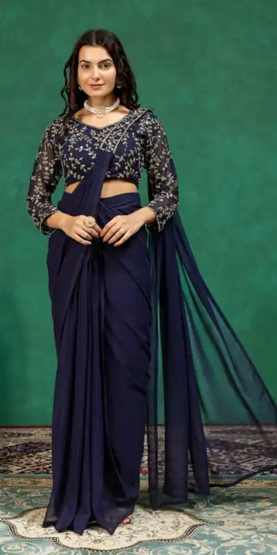Fancy Navy Blue Faux Georgette Sequence Work Saree