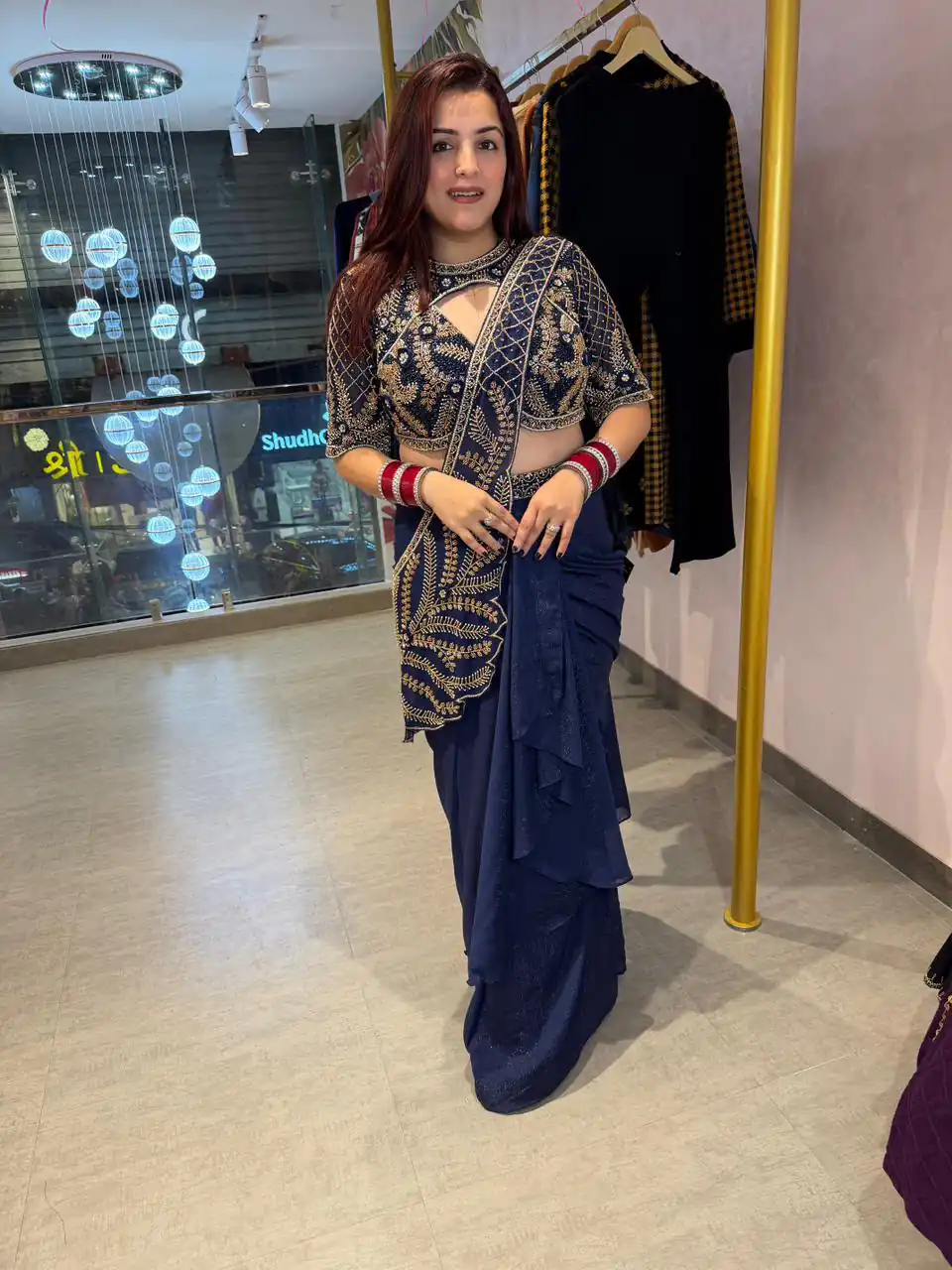 Fancy Navy Blue Rangoli Silk Embroidered Work Saree