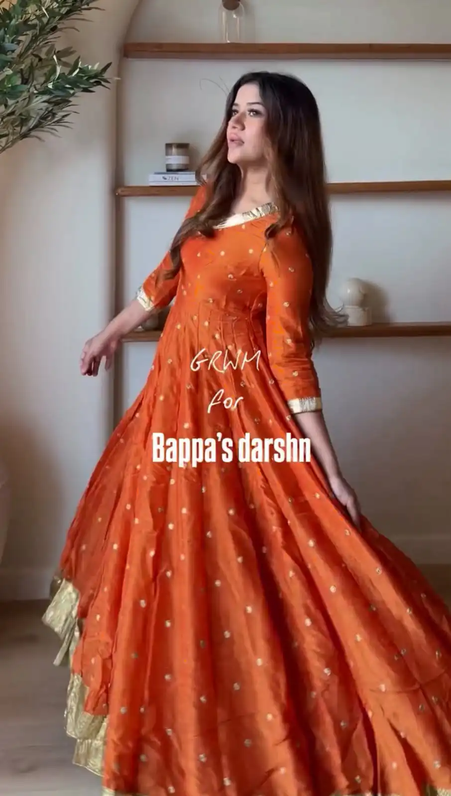 Fancy Orange Vichitra Silk Thread Work Anarkali Suit - Image 3
