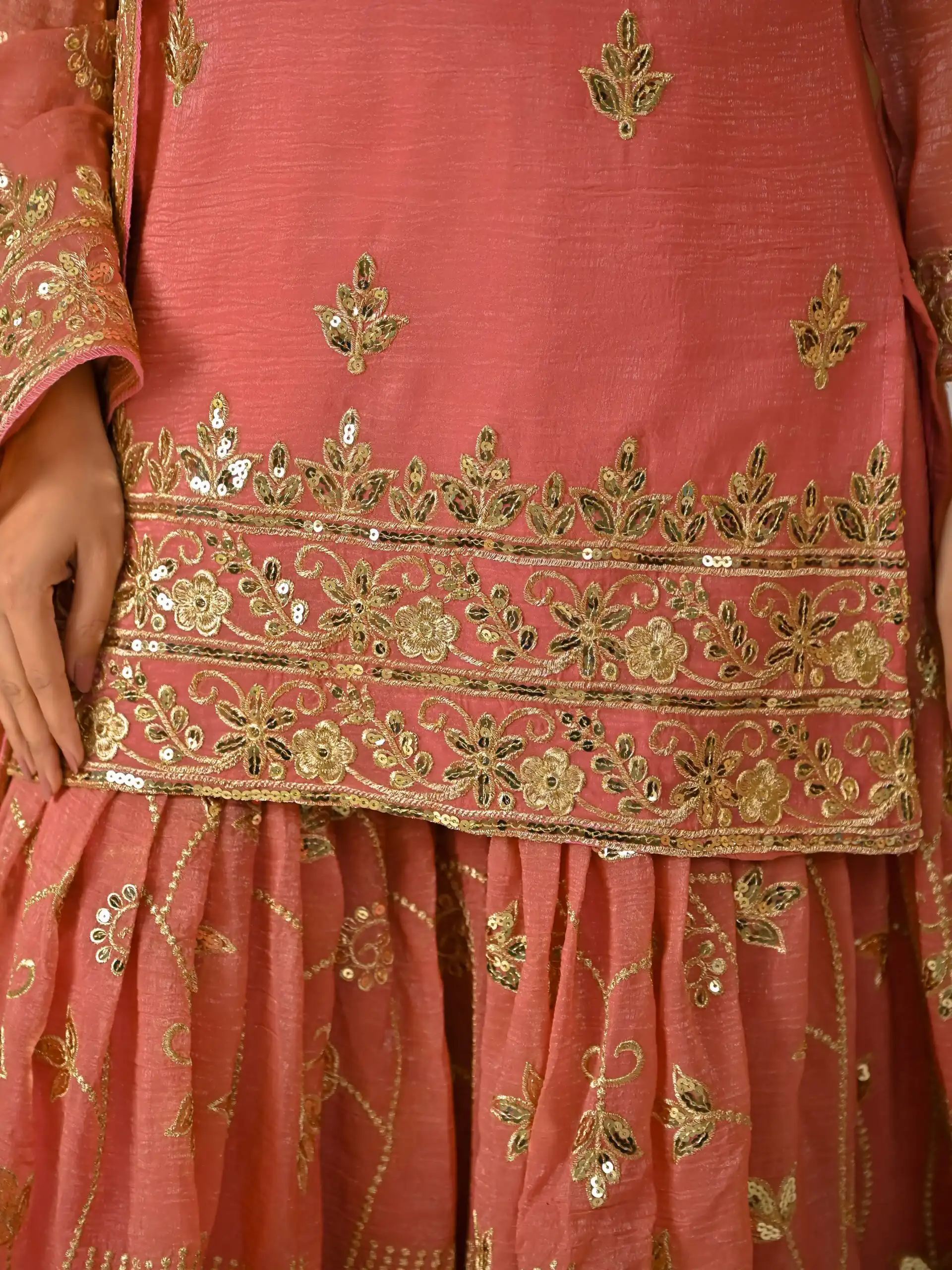 Fancy Peach Crunchy Silk Embroidery Work Salwar Suit - Image 7