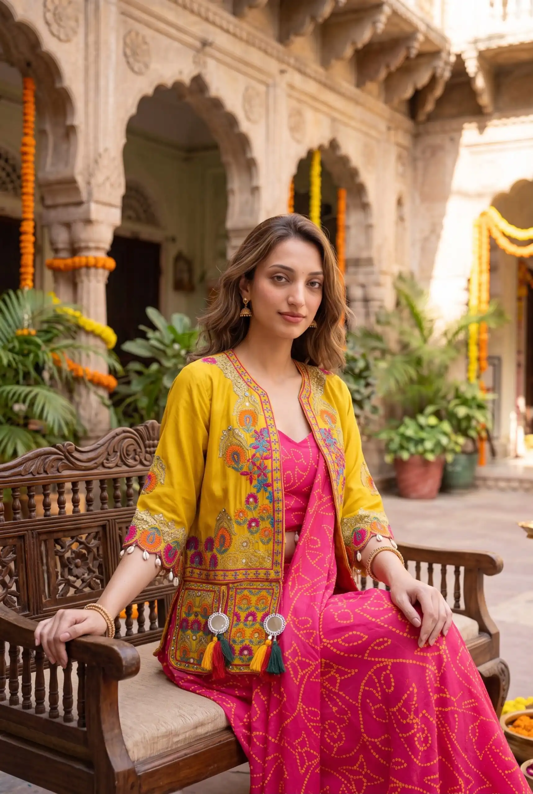 Fancy Pink Chinon Silk Heavy Print Work Saree - Image 3