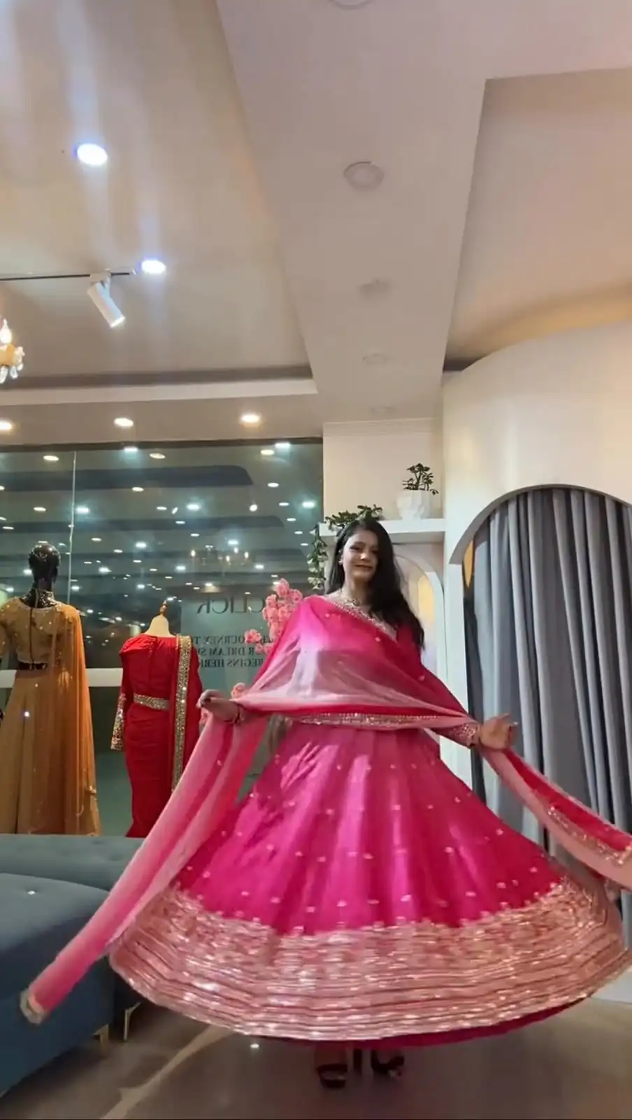Fancy Pink Faux Georgette Embroider Work Gown - Image 3