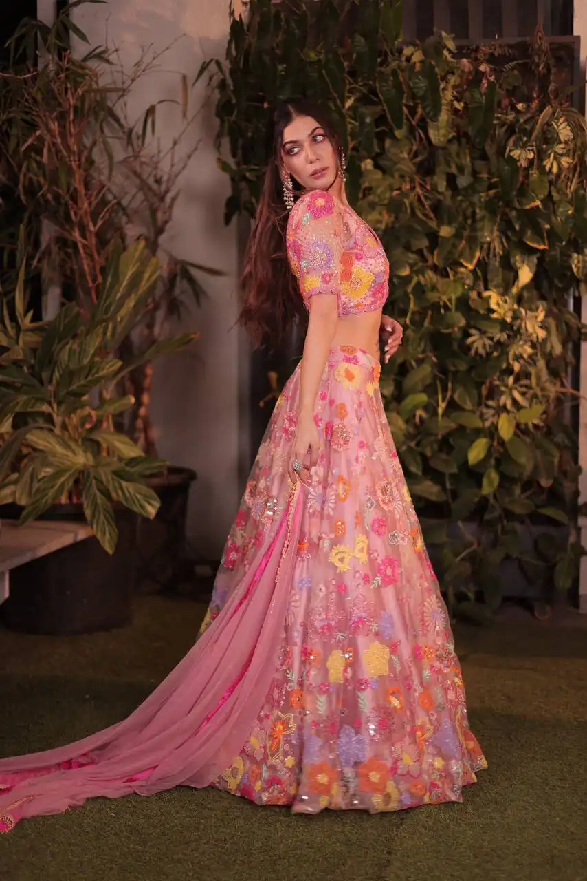 Fancy Pink Soft Net Sequins Work Lehenga Choli - Image 2
