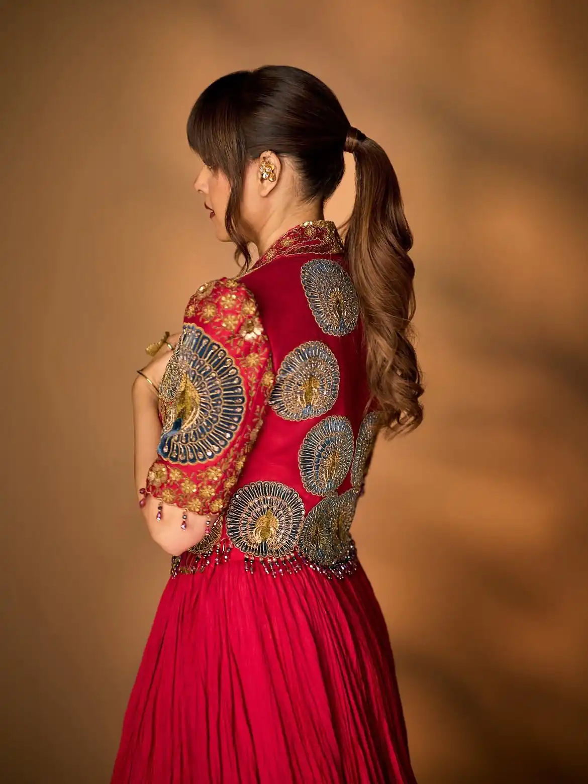 Fancy Red Rangoli Crush Silk Sequins Work Lehenga Choli - Image 3