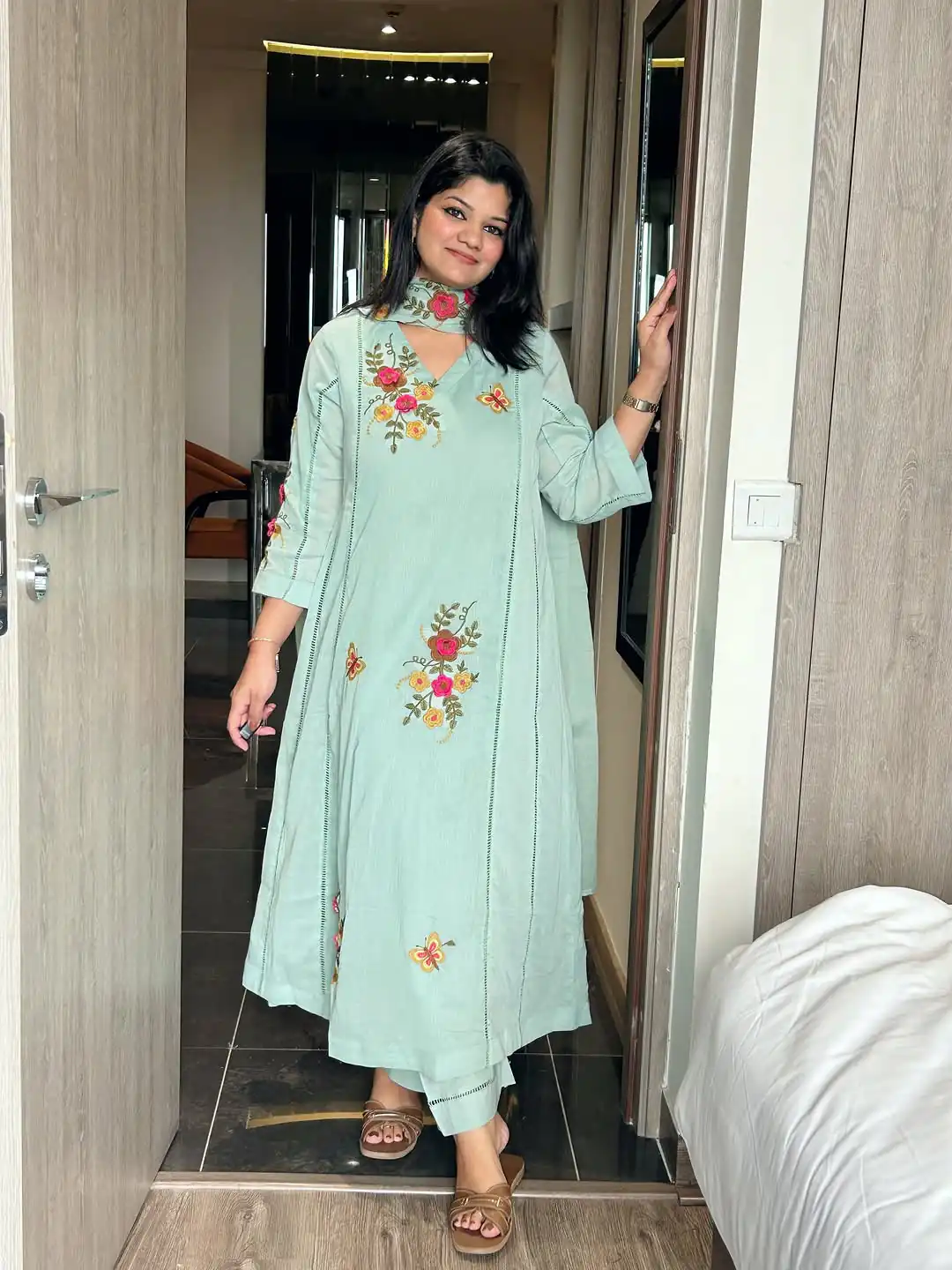 Fancy Sea Green Air Tex Chinon Embroidery Work Salwar Suit