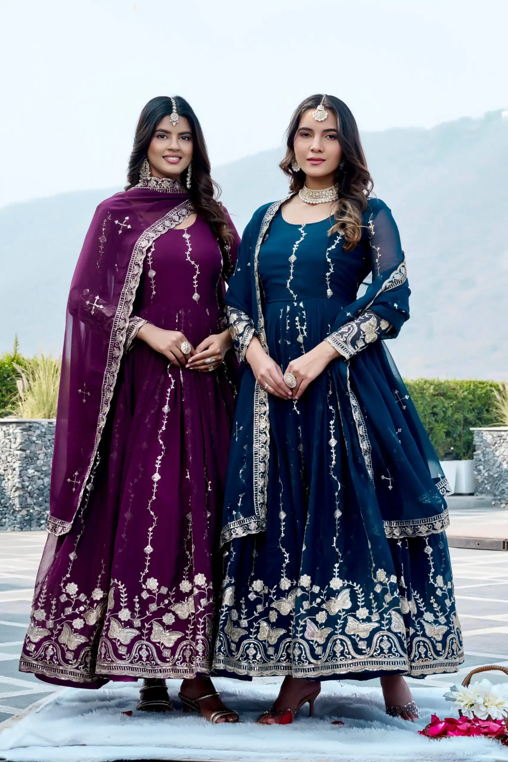 Fancy Wine Faux Georgette Embroider Work Gown - Image 5