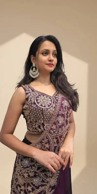 Fancy Wine Rangoli Silk Thread Work Saree