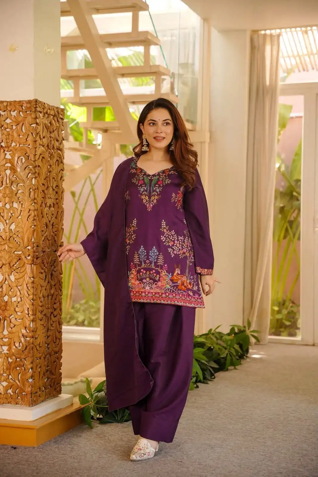 Fancy Wine Rayon Thread Work Salwar Suit - Image 2