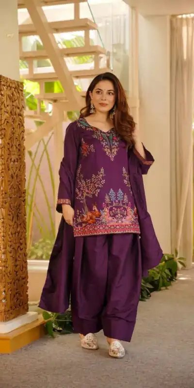 Fancy Wine Rayon Thread Work Salwar Suit