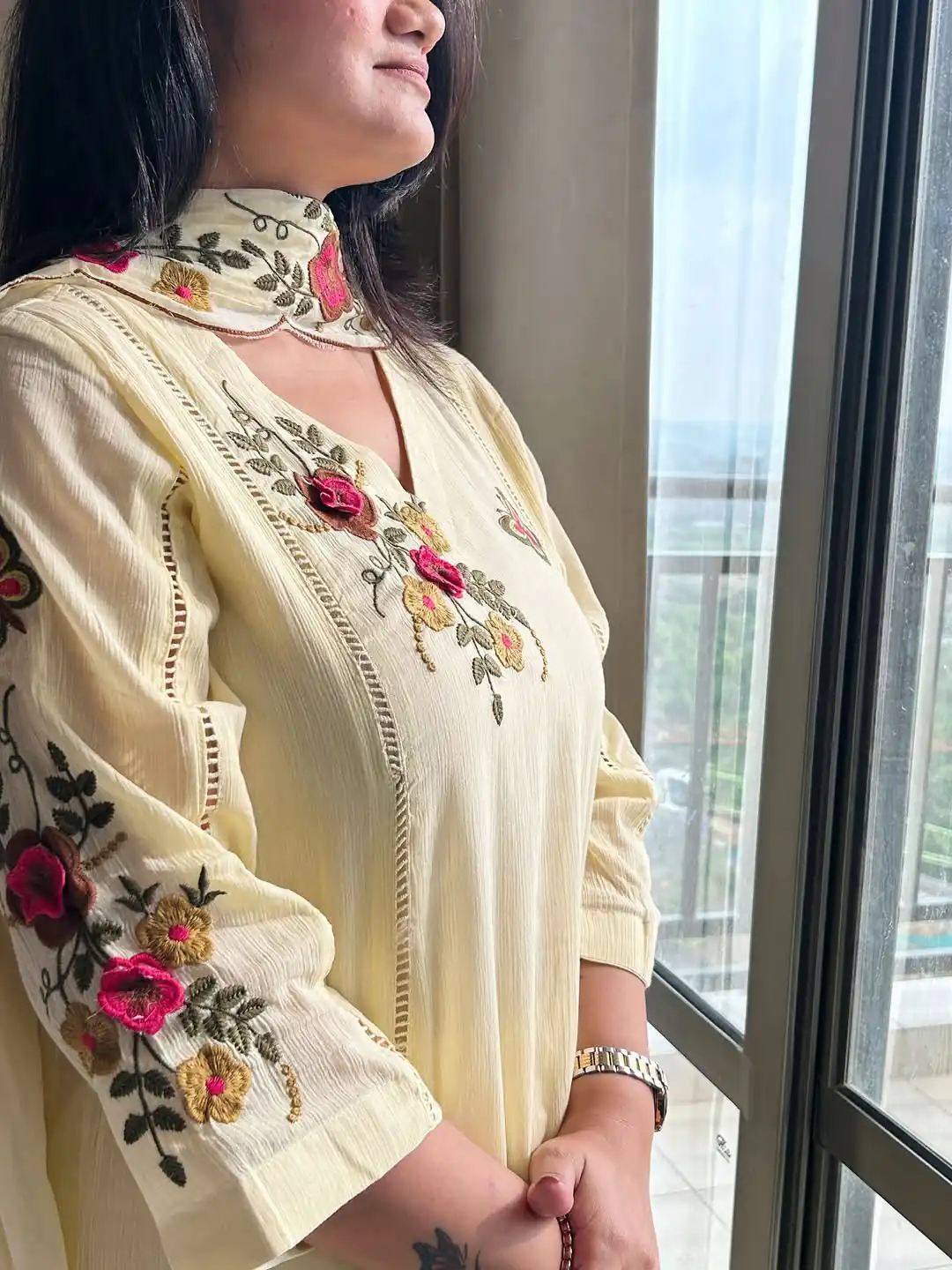 Fancy Yellow Air Tex Chinon Embroidery Work Salwar Suit - Image 3