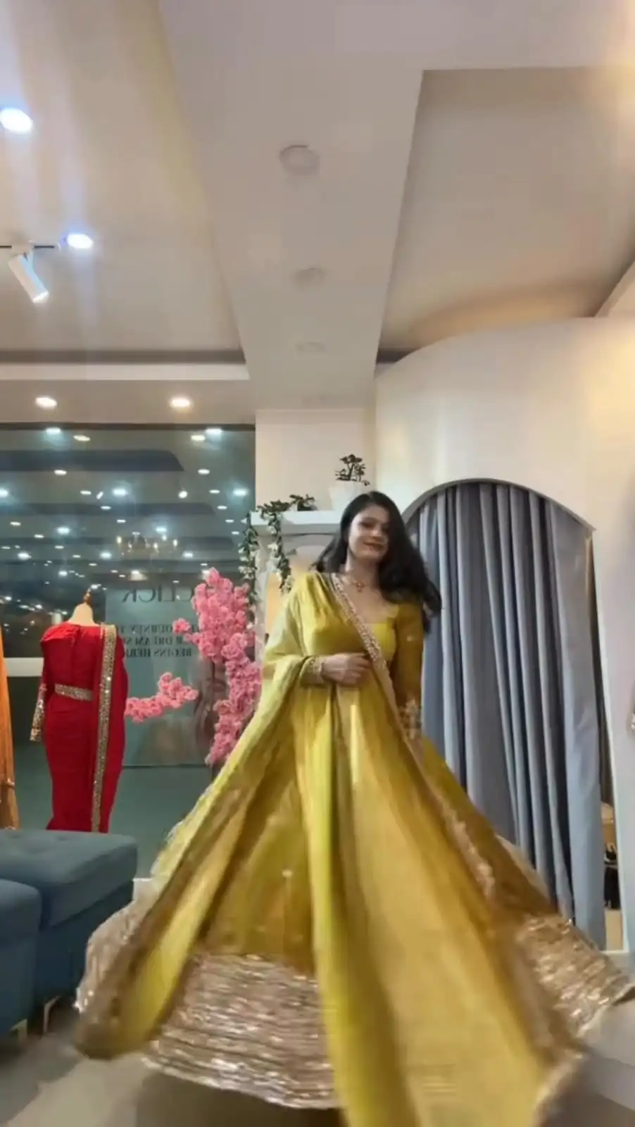 Fancy Yellow Faux Georgette Embroider Work Gown - Image 2