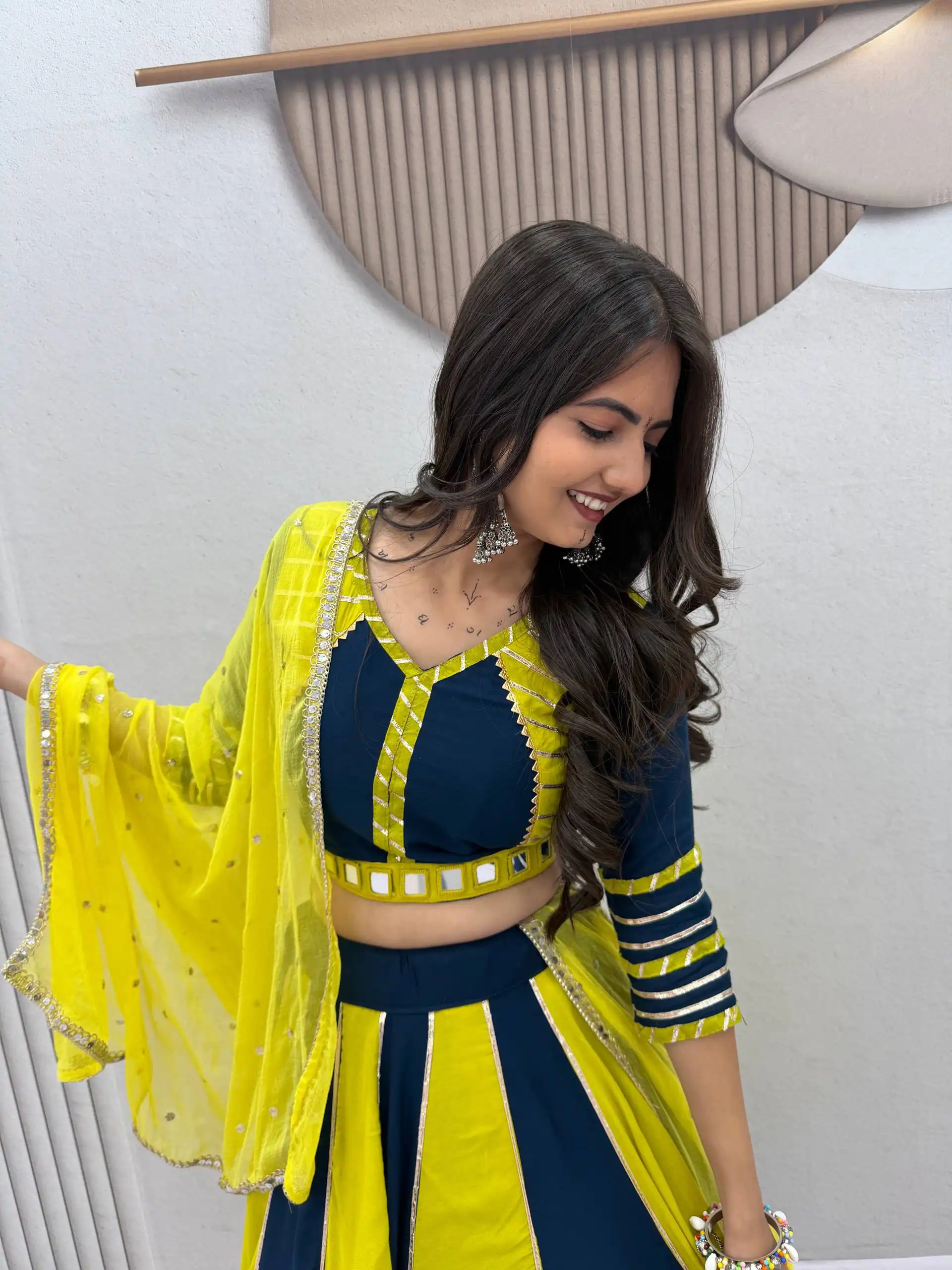 Fancy Yellow Pure Cotton Hand Work Lehenga Choli - Image 4