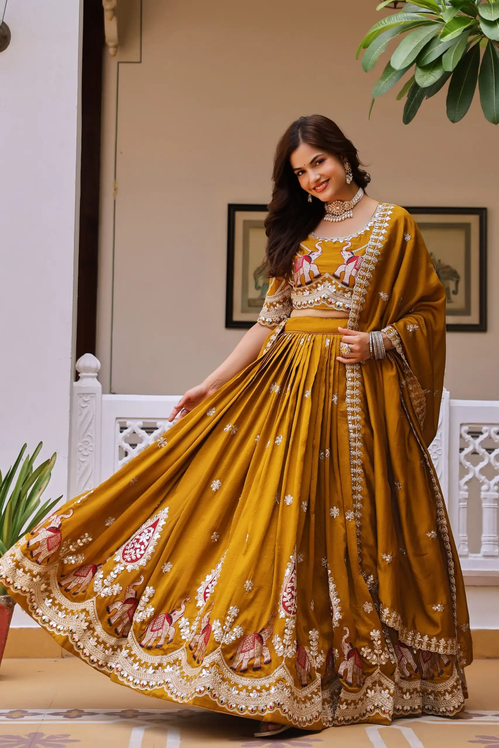 Fantastic Mustered Vichitra Sequence Work Lehenga Choli
