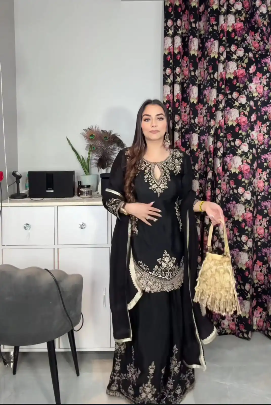 Glowing Black Chinon Sequence Work Salwar Suit - Image 3