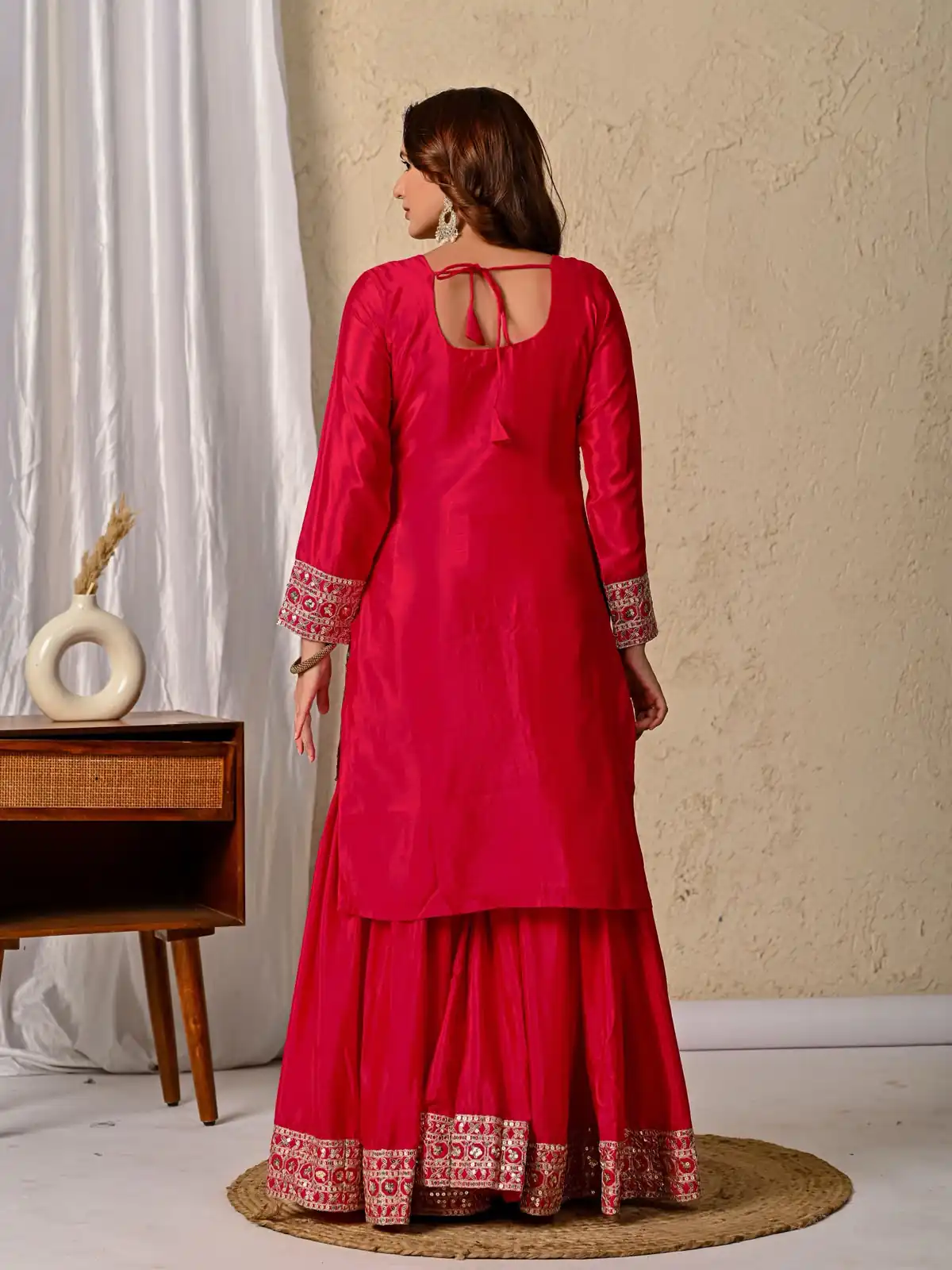 Glowing Red Chinon Silk Sequence Work Salwar Suit - Image 8
