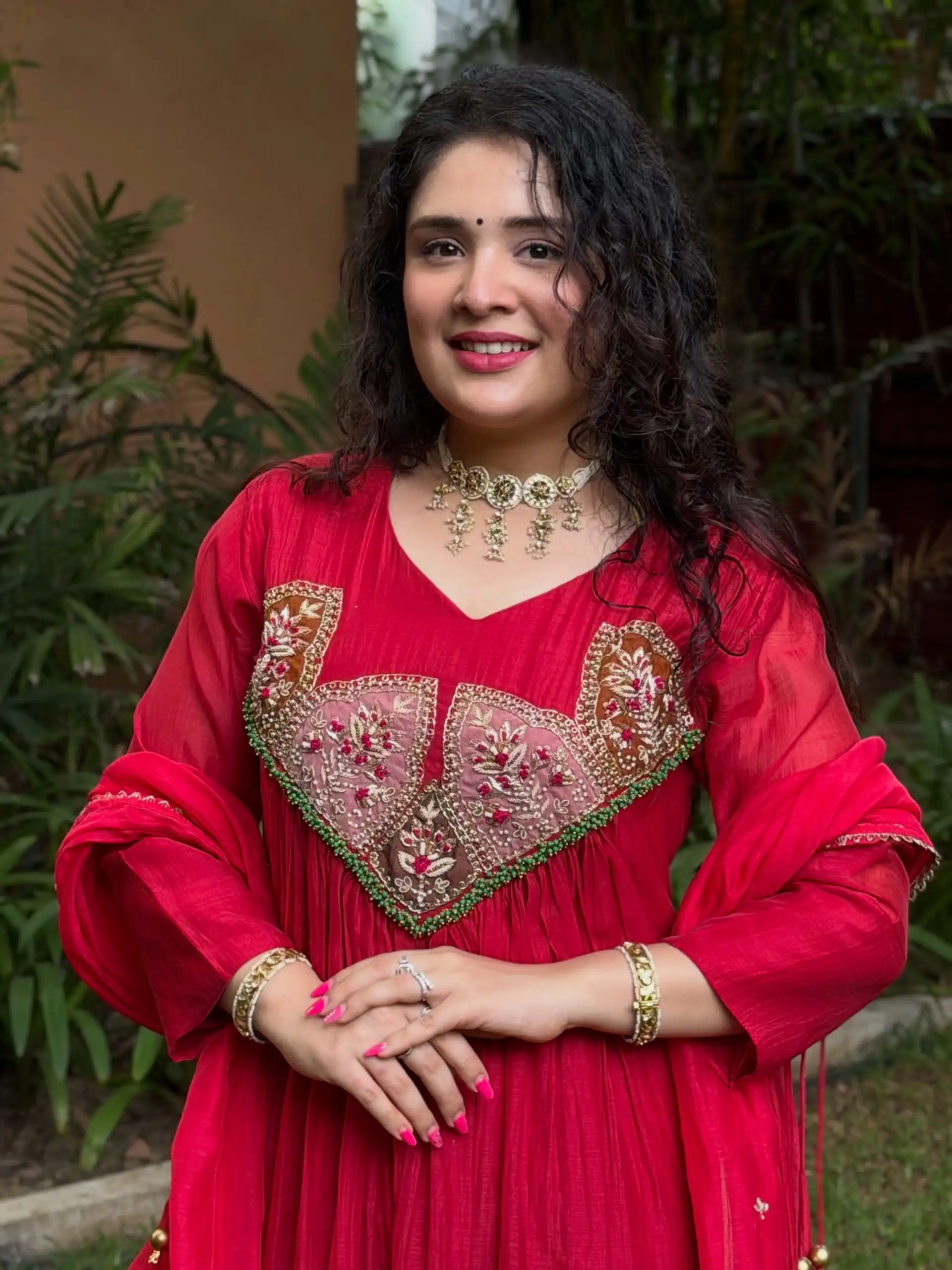 Glowing Red Mal Chanderi Sequins Work Salwar Suit