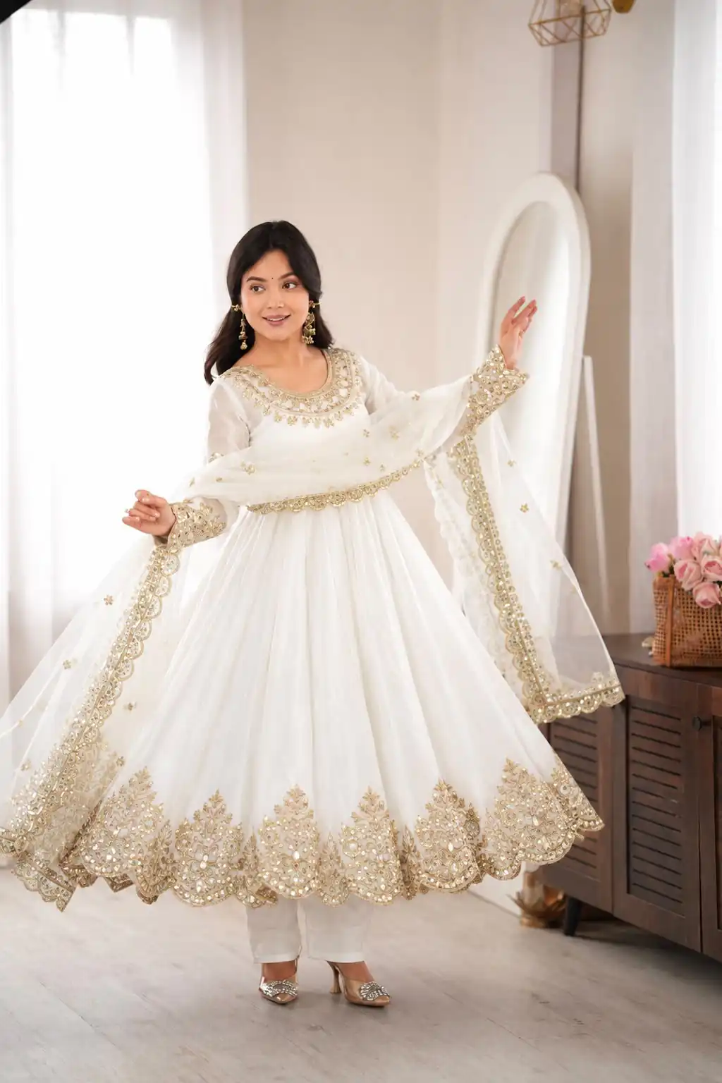 Glowing White Doremon Crush Sequence Work Gown - Image 5