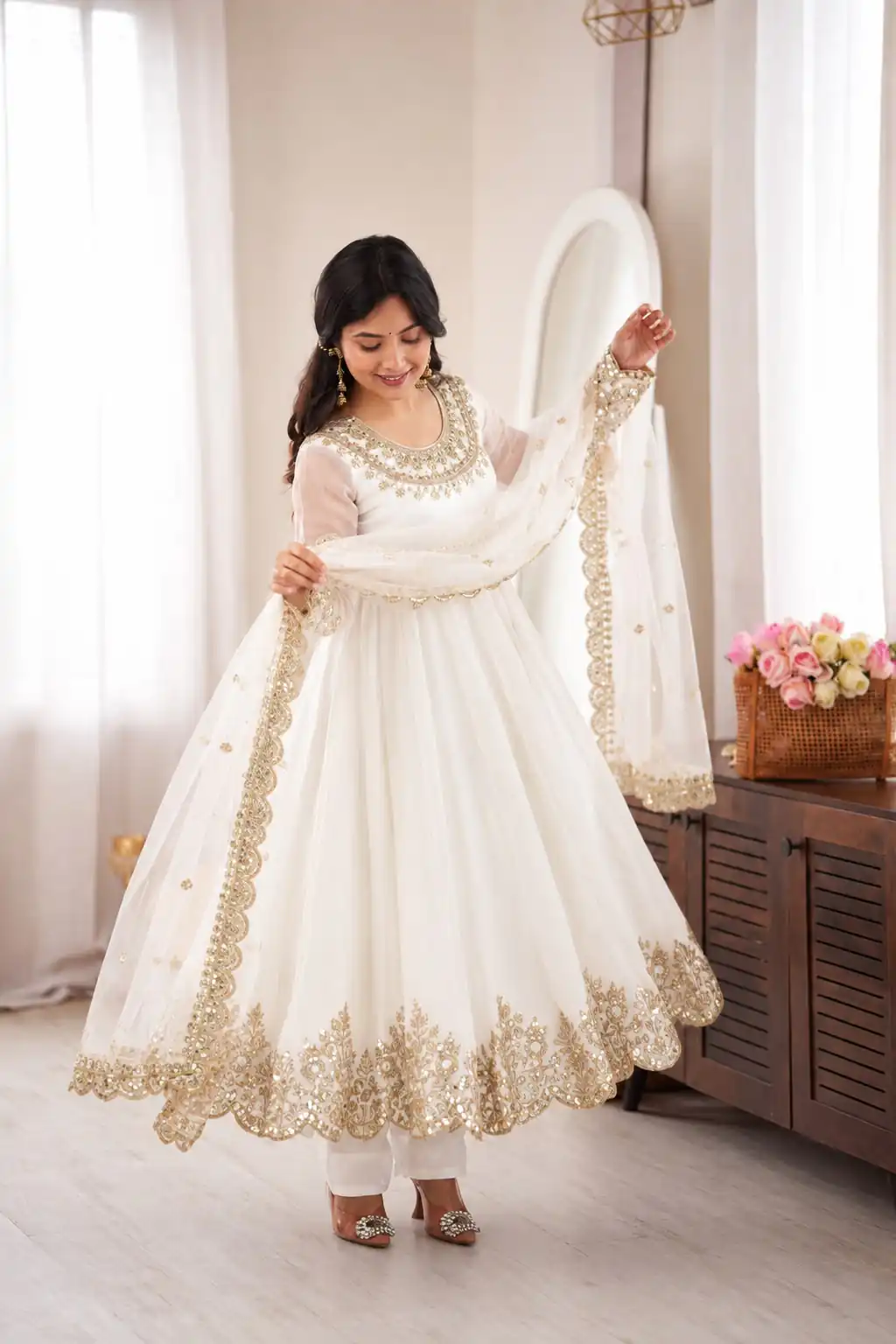 Glowing White Doremon Crush Sequence Work Gown - Image 4