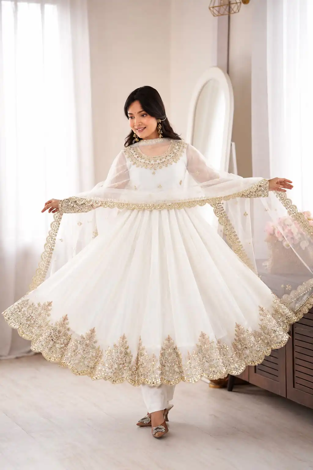 Glowing White Doremon Crush Sequence Work Gown - Image 3
