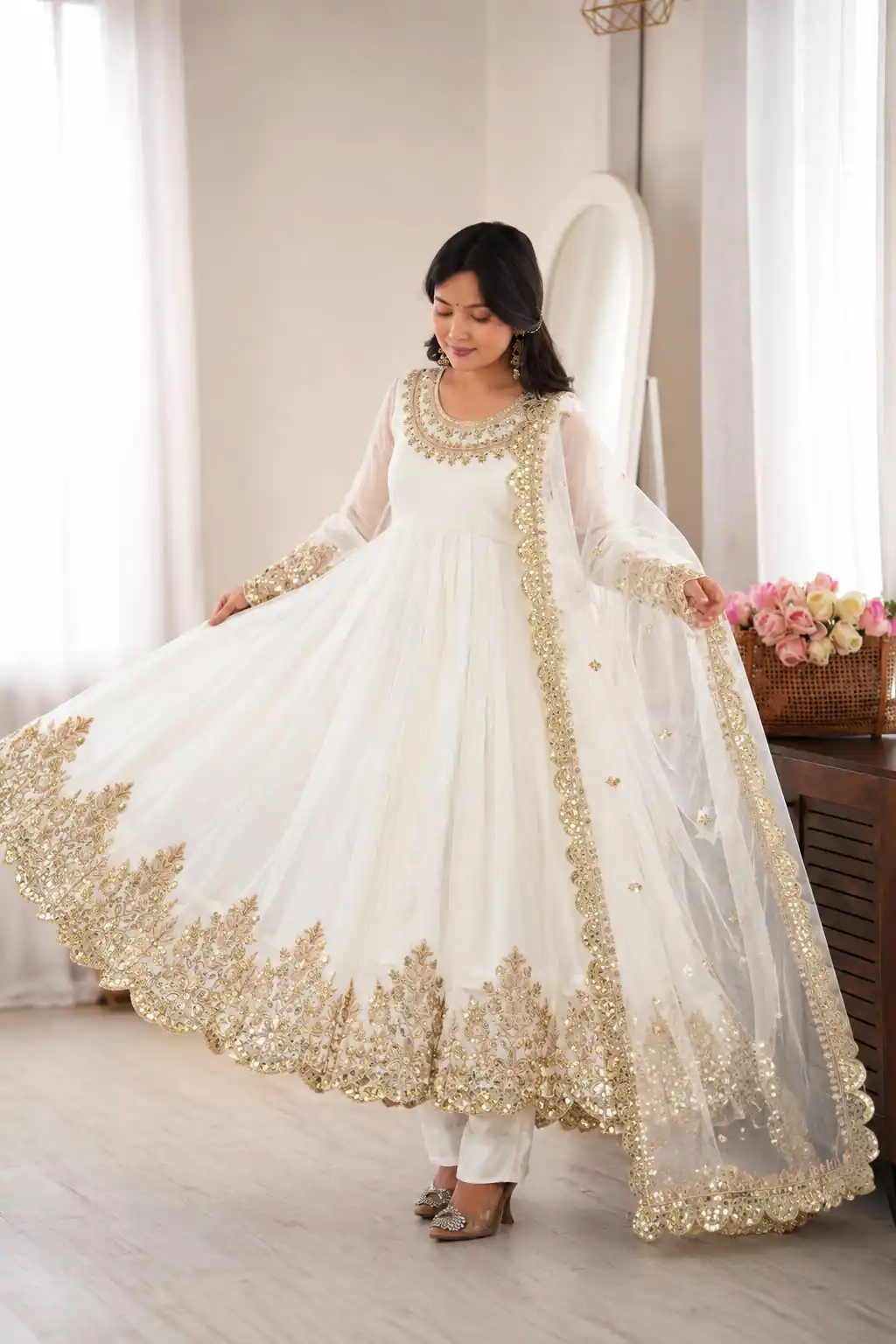 Glowing White Doremon Crush Sequence Work Gown - Image 2