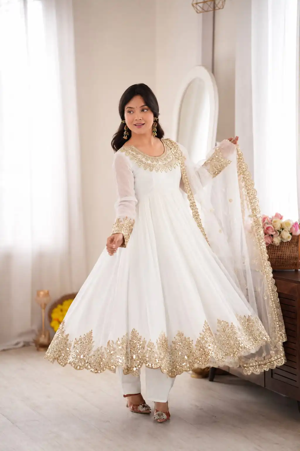 Glowing White Doremon Crush Sequence Work Gown